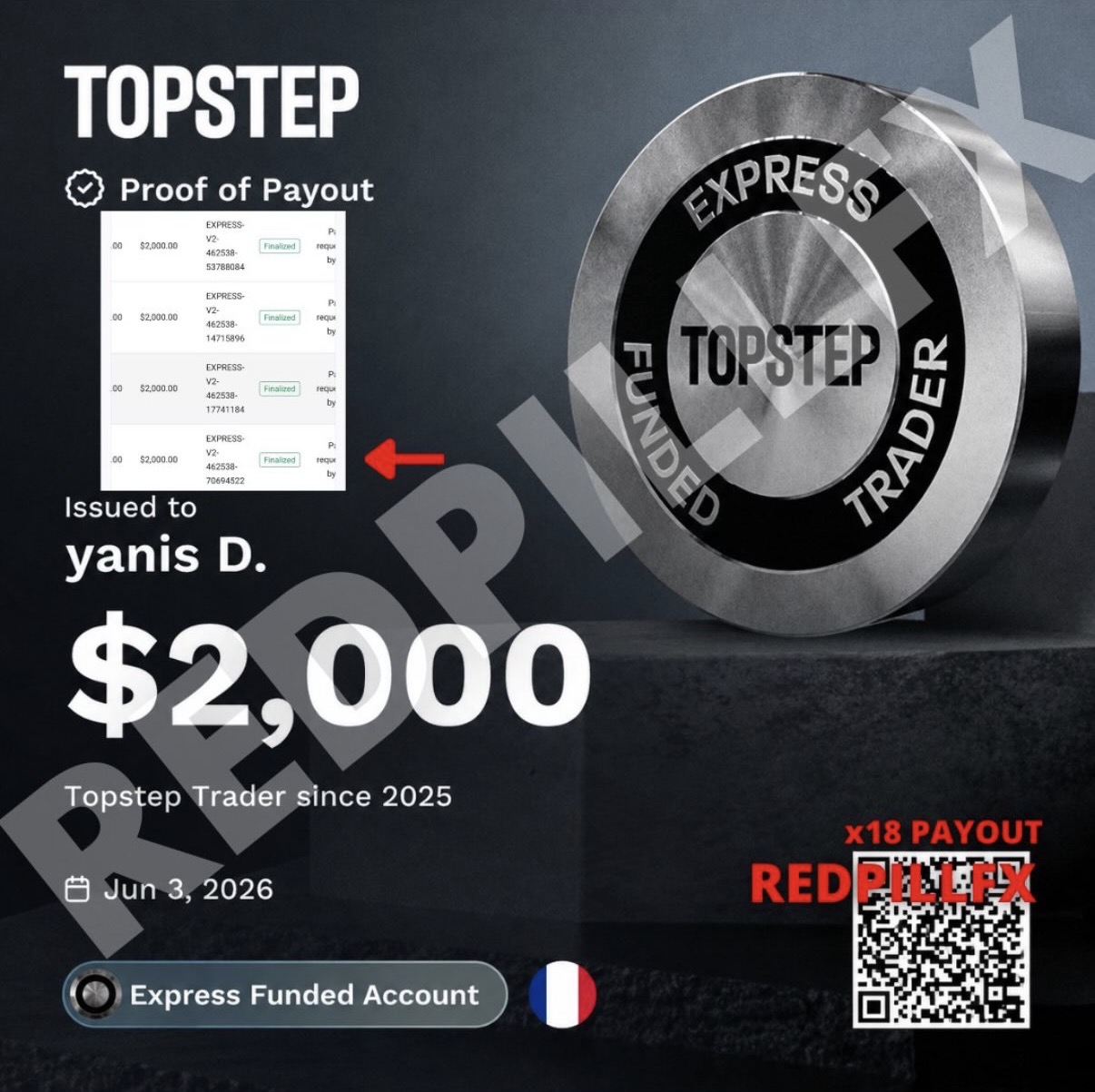 yanis D. — payout TOPSTEP n°18 de 2 000 $