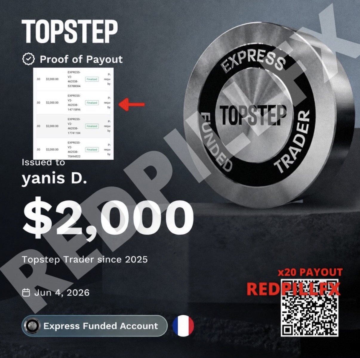 yanis D. — payout TOPSTEP n°20 de 2 000 $