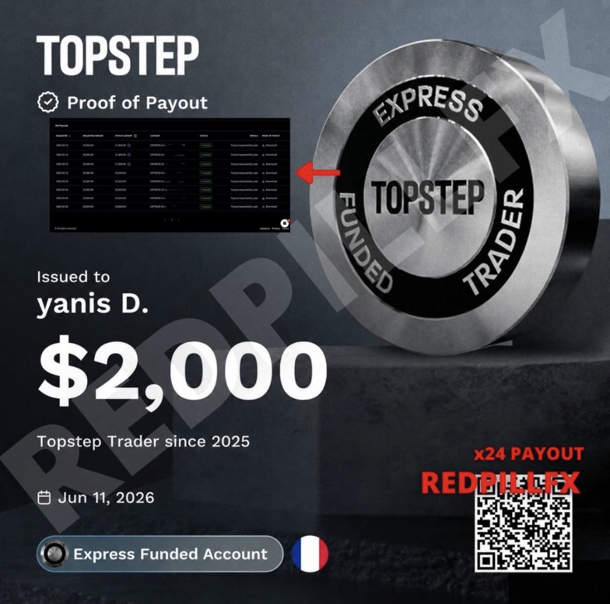 yanis D. — payout TOPSTEP n°24 de 2 000 $
