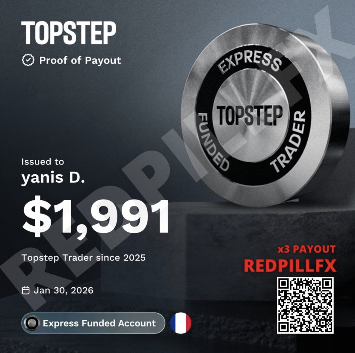 yanis D. — payout TOPSTEP n°3 de 1 991 $