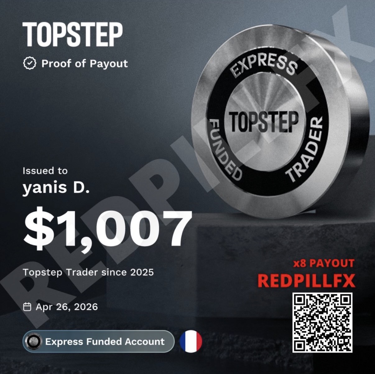 yanis D. — payout TOPSTEP n°8 de 1 007 $