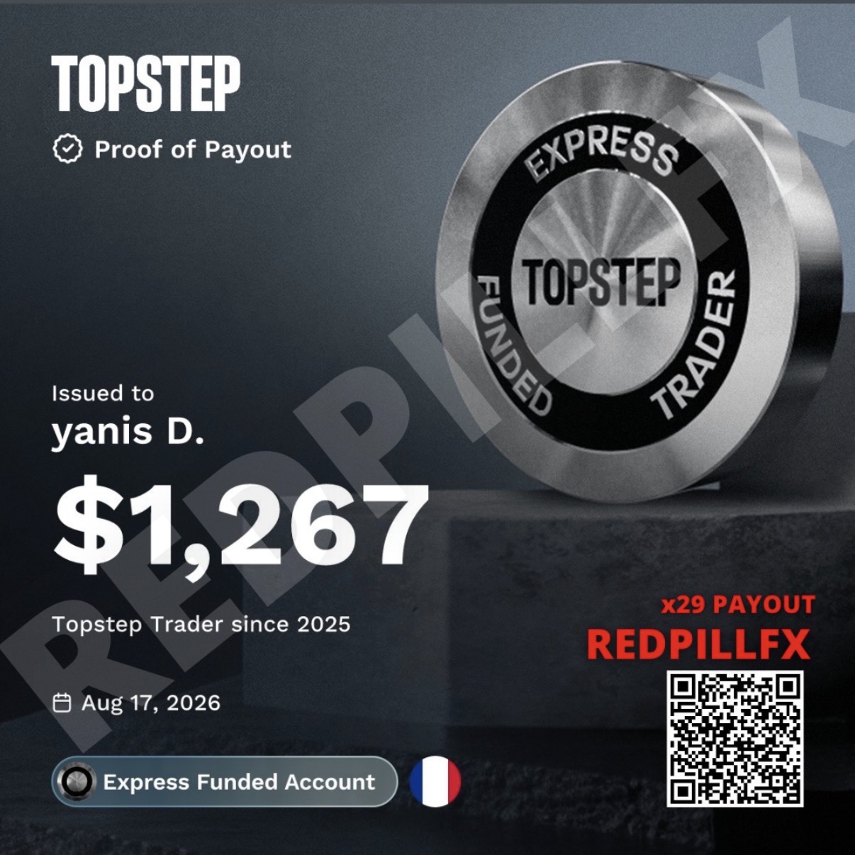 yanis D. — payout TOPSTEP n°29 de 1 267 $