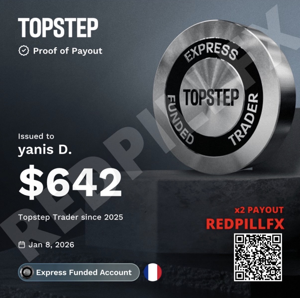 yanis D. — payout TOPSTEP n°2 de 642 $